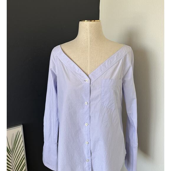 A.L.C. BELL SLEEVE BUTTON UP Shirt Blouse Lavender Periwinkle Collarless - Picture 2 of 9